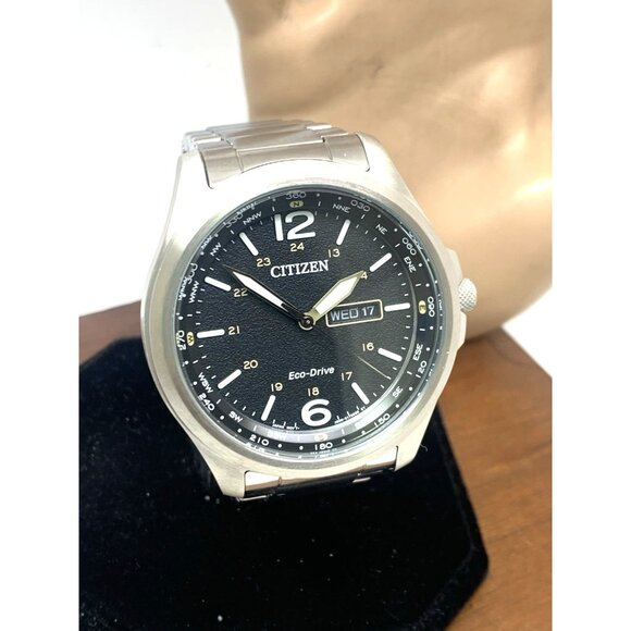 Citizen Men's Watch AW0110-58E Eco Drive Black Dial Day Date Silver Steel 44mm - Picture 14 of 15